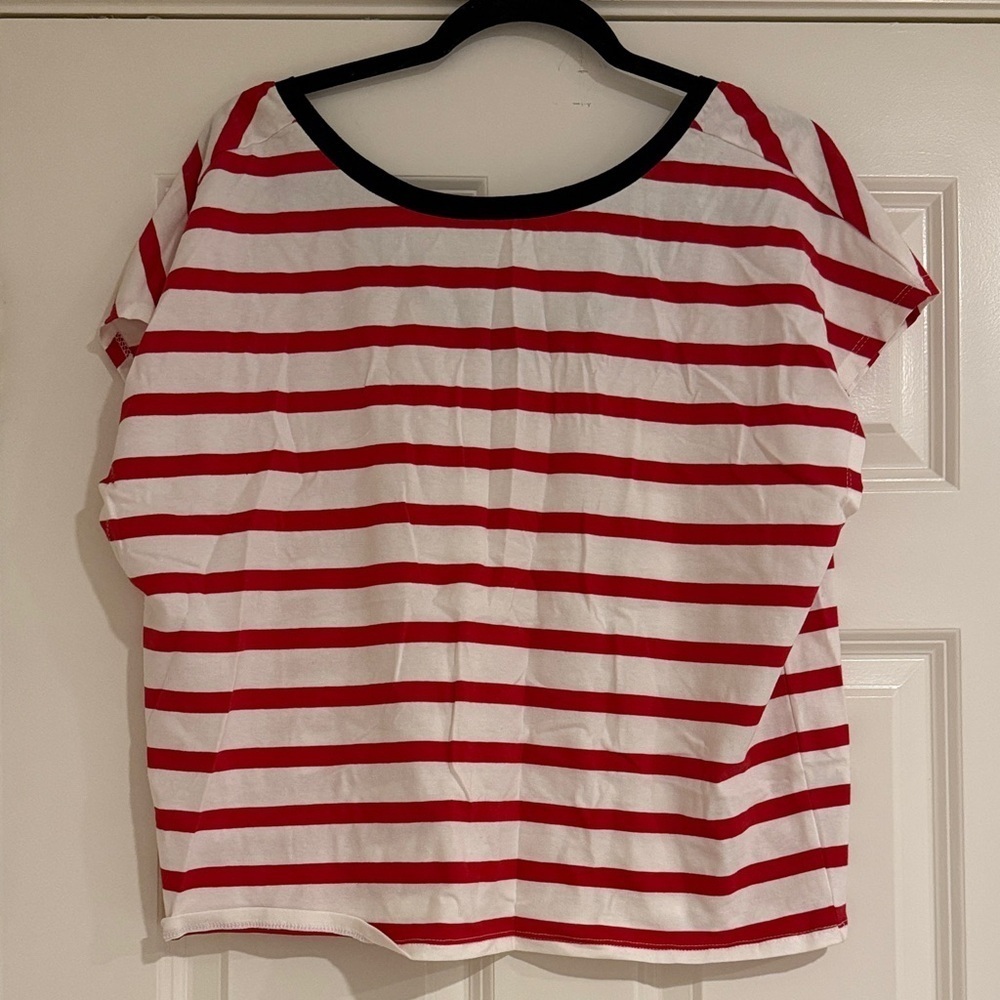 Cynthia Steffe Red and White Striped Short Sleeve Top